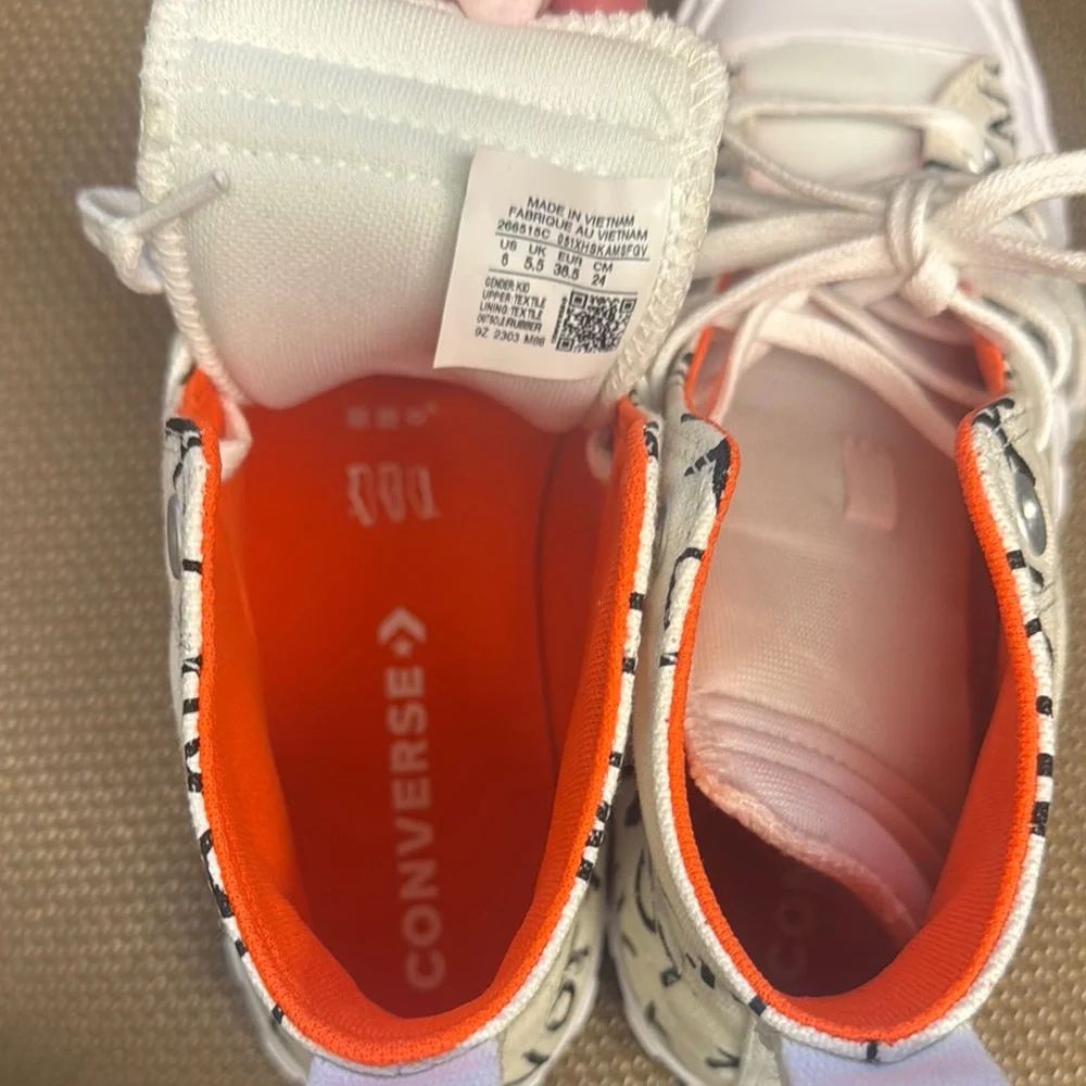 Converse White and Orange Artistic High-Top Sneakers - Picture 5 of 5